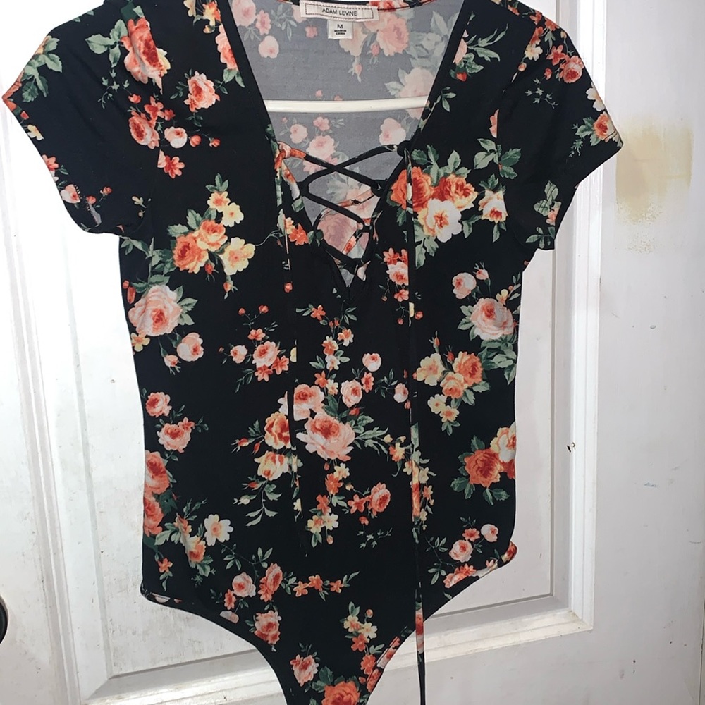 Black bodysuit with flowers